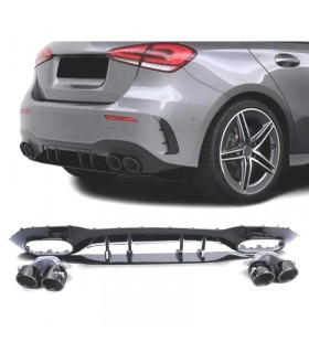 LK DIFUSOR MERCEDES CLASE A V177 18- A45 LOOK AMG NEGRO BRILLO + COLAS ESCAPE C010549C1