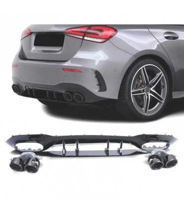 LK DIFUSOR MERCEDES CLASE A V177 18- A45 LOOK AMG NEGRO BRILLO + COLAS ESCAPE C010549C1