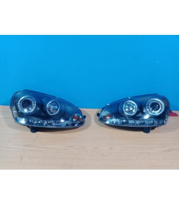 JI FAROS VOLKSWAGEN VW GOLF 5 03-08 JETTA 05-10 OJOS DE ANGEL LUZ DIURNA LED + CCFL FONDO NEGRO R145792C2