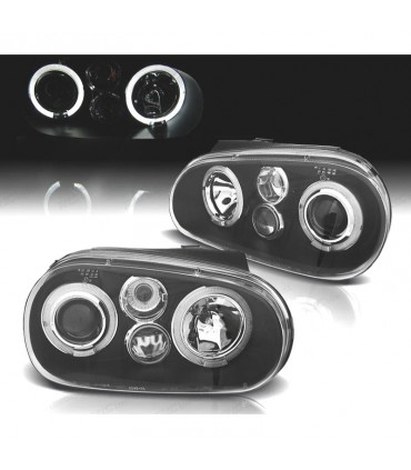 UF FAROS VOLKSWAGEN VW GOLF IV MK4 97-03 OJOS ANGEL LED LOOK R32 FONDO NEGRO R020013C8