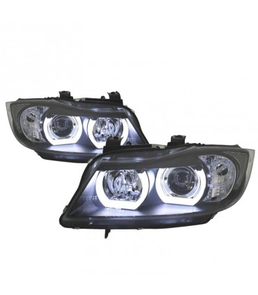 BA FAROS BMW E90 E91 05-08 XENON OJOS ANGEL U LED 3D NEGRO R014101C2