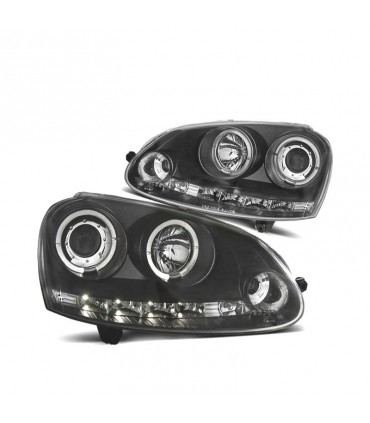 CX FAROS VOLKSWAGEN VW GOLF 5 03-08 JETTA 05-10 OJOS DE ANGEL LUZ DIURNA LED + CCFL FONDO NEGRO R145792C3