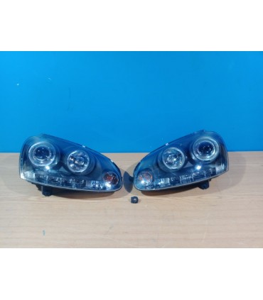 CX FAROS VOLKSWAGEN VW GOLF 5 03-08 JETTA 05-10 OJOS DE ANGEL LUZ DIURNA LED + CCFL FONDO NEGRO R145792C3
