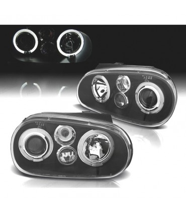 CX FAROS VOLKSWAGEN VW GOLF 4 OJOS ANGEL LED LOOK R32 FONDO NEGRO R020013C13