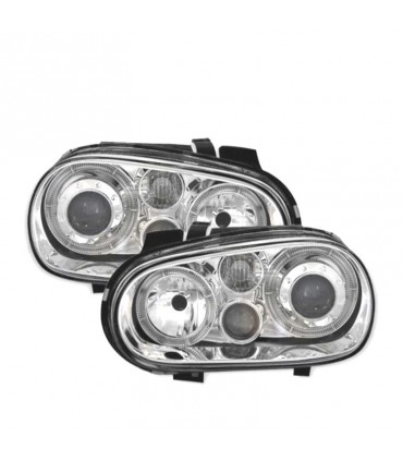 DW FAROS VOLKSWAGEN VW GOLF 4 LOOK R32 OJOS ANGEL FONDO CROMO R145299C4