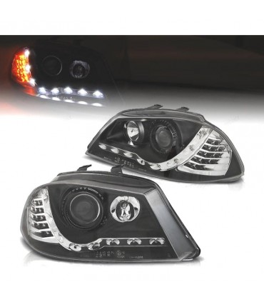 AZ FAROS SEAT IBIZA 6L 02-08 LUZ DIURNA Y INTERMITENTE LED FONDO NEGRO R016007C1