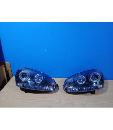 DW FAROS VOLKSWAGEN VW GOLF 5 03-08 JETTA 05-10 OJOS DE ANGEL LUZ DIURNA LED + CCFL FONDO NEGRO R145792C6
