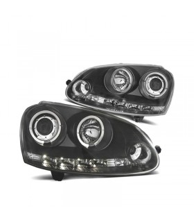 ZA FAROS VOLKSWAGEN VW GOLF 5 03-08 JETTA 05-10 OJOS DE ANGEL LUZ DIURNA LED + CCFL FONDO NEGRO R145792C7